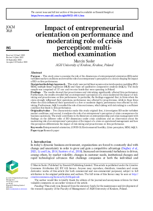 (PDF) Impact of entrepreneurial orientation on performance and ...