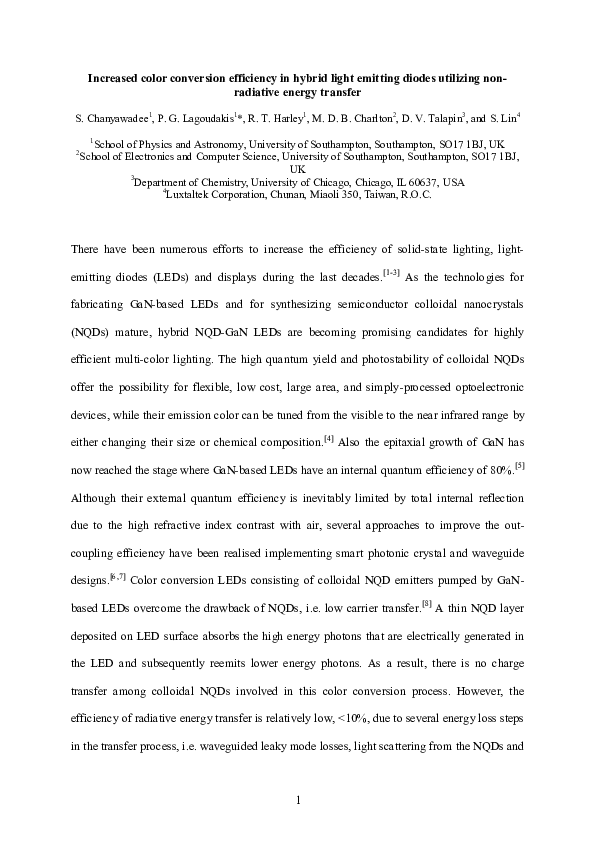 (PDF) Increased color conversion efficiency in hybrid light emitting ...
