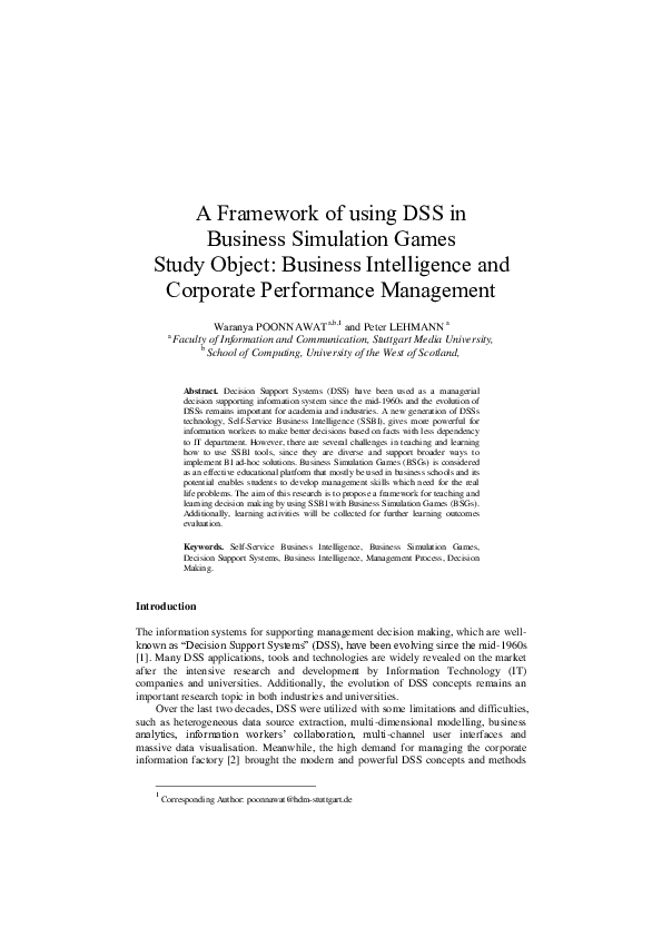 (PDF) A Framework of using DSS in Business Simulation Games Study ...