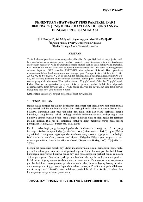 (PDF) Penentuan Sifat-Sifat Fisis Partikel Dari Beberapa Jenis Bedak ...