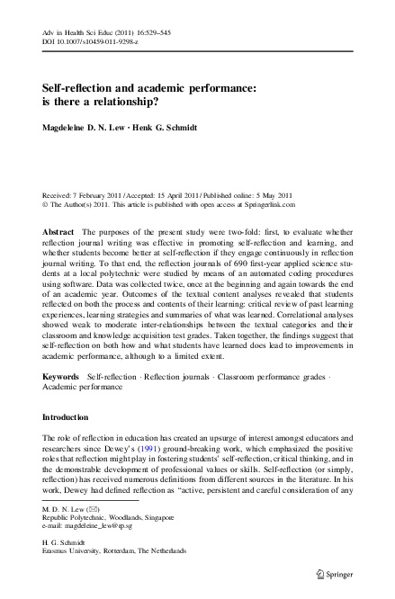 (PDF) Self-reflection and academic performance: is there a relationship?