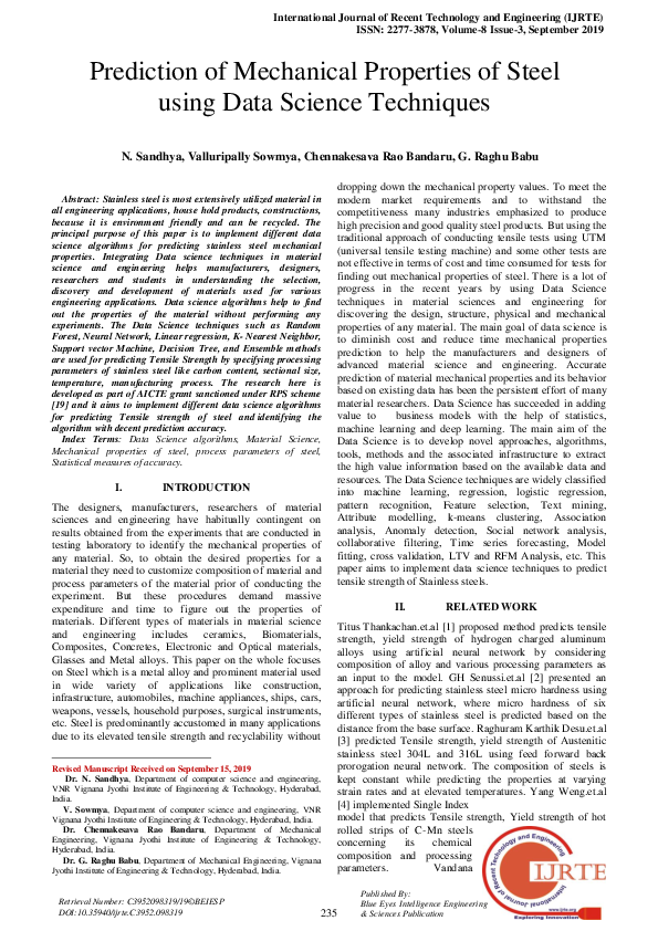 (PDF) Prediction of Mechanical Properties of Steel using Data Science ...