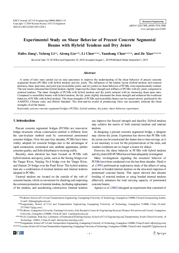 (PDF) Experimental Study on Shear Behavior of Precast Concrete ...