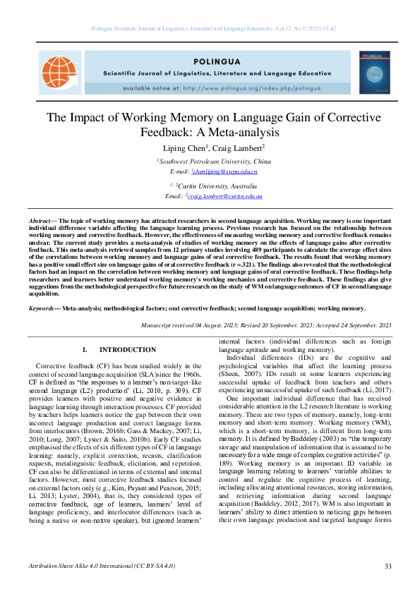 (PDF) The Impact of Working Memory on Language Gain of Corrective ...