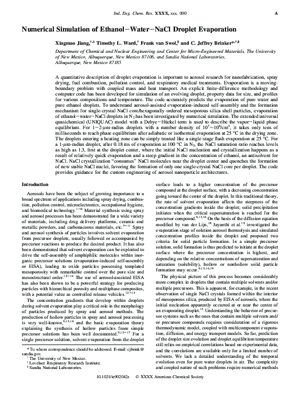 (PDF) Numerical Simulation of Ethanol−Water−NaCl Droplet Evaporation