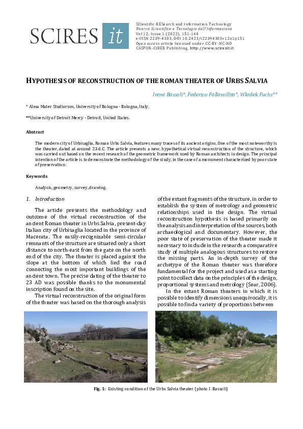 (PDF) HYPOTHESIS OF RECONSTRUCTION OF THE ROMAN THEATER OF URBS SALVIA