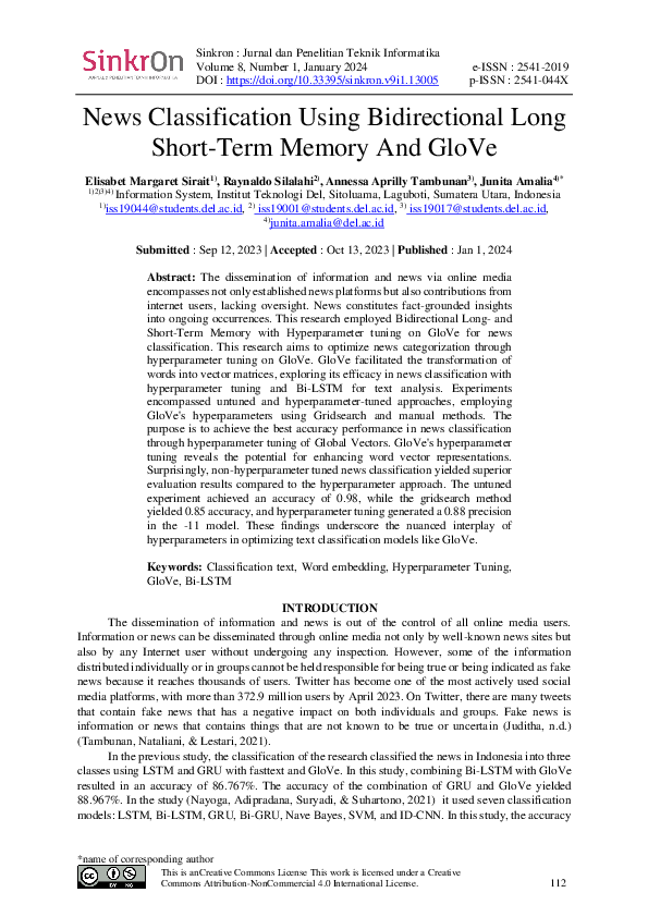 (PDF) News Classification Using Bidirectional Long Short Term Memory ...