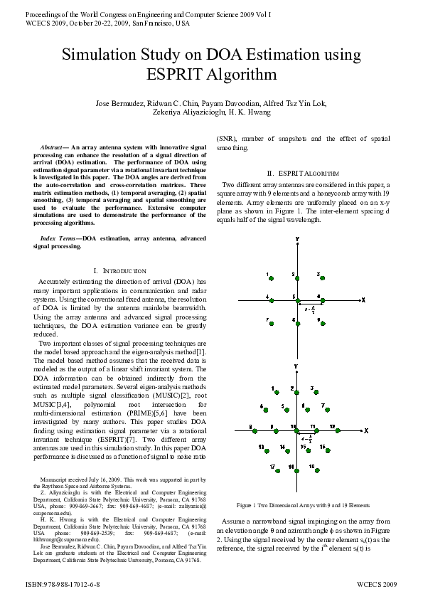 (PDF) Simulation study on DOA estimation using ESPRIT algorithm