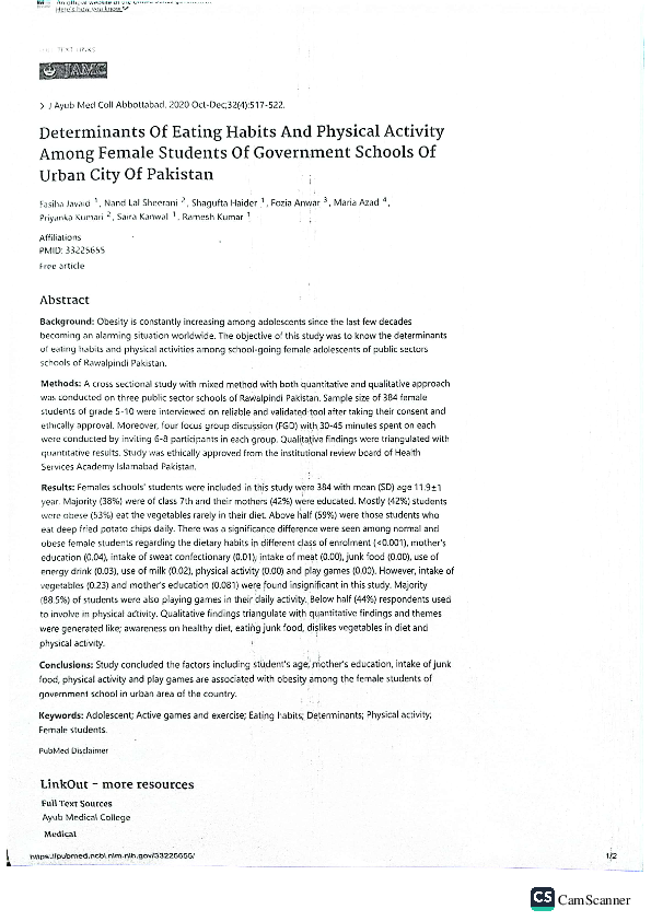 (PDF) Determinants Of Eating Habits And Physical Activity Among Female ...