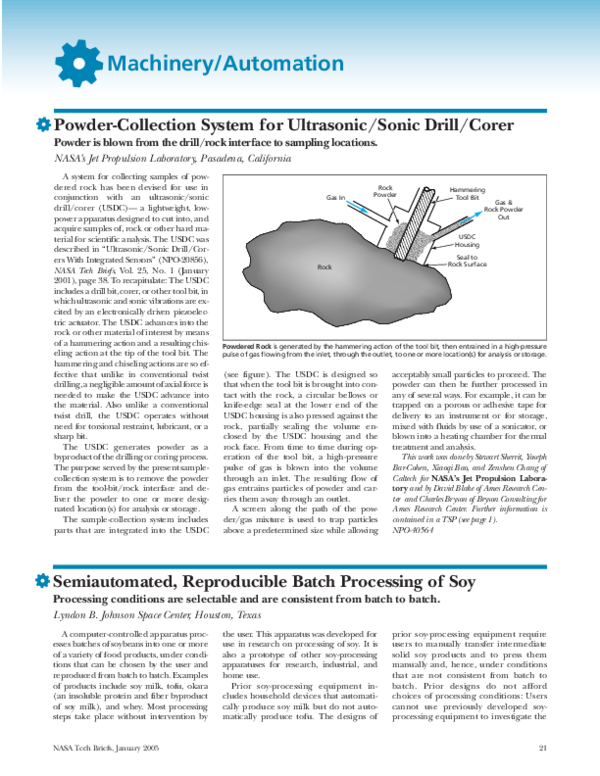 (PDF) Powder-Collection System for Ultrasonic/Sonic Drill/Corer
