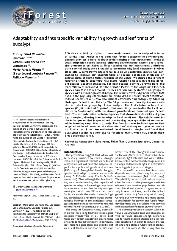 (PDF) Adaptability and interspecific variability in growth and leaf ...