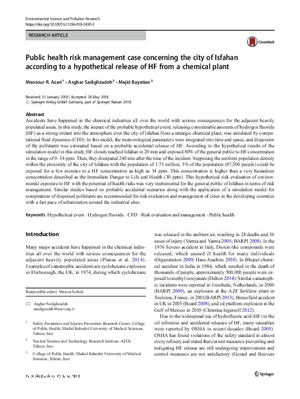 (PDF) Public health risk management case concerning the city of Isfahan ...