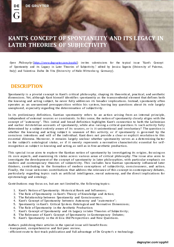 (PDF) CFP_KANT'S CONCEPT OF SPONTANEITY AND ITS LEGACY IN LATER ...