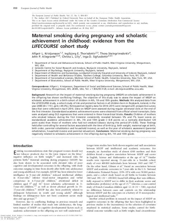 (PDF) Maternal smoking during pregnancy and scholastic achievement in ...
