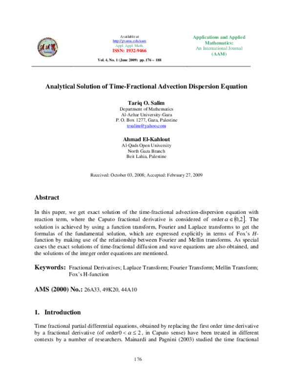 (PDF) Analytical Solution of Time-Fractional Advection Dispersion Equation