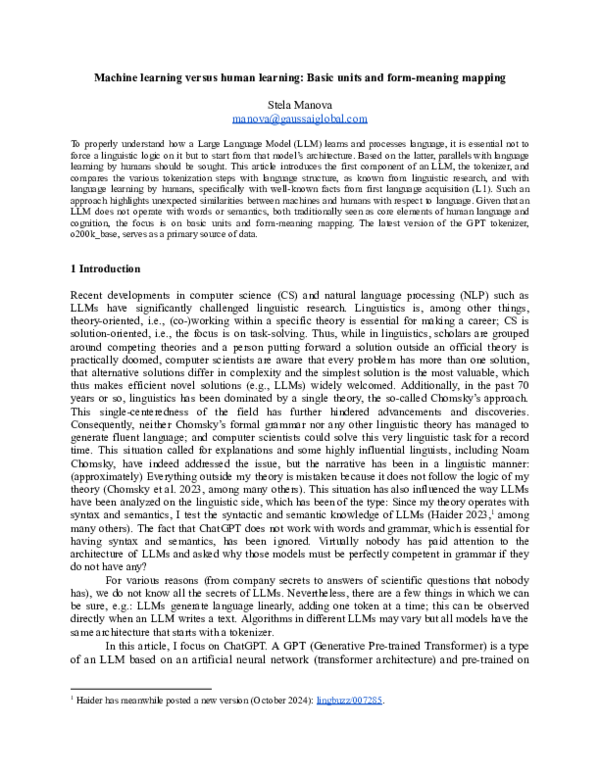 (PDF) Machine learning versus human learning: Basic units and form ...