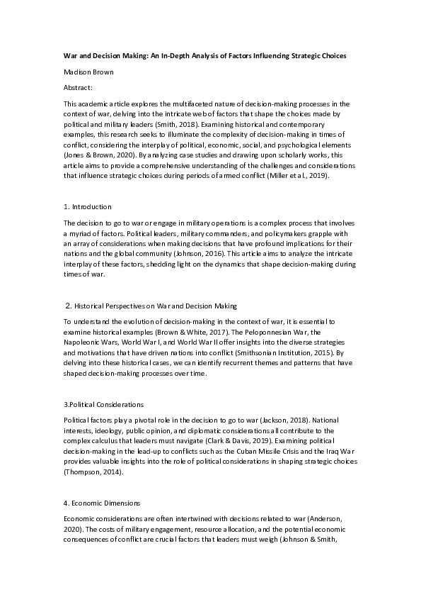 (PDF) War and Decision Making: An In-Depth Analysis of Factors ...