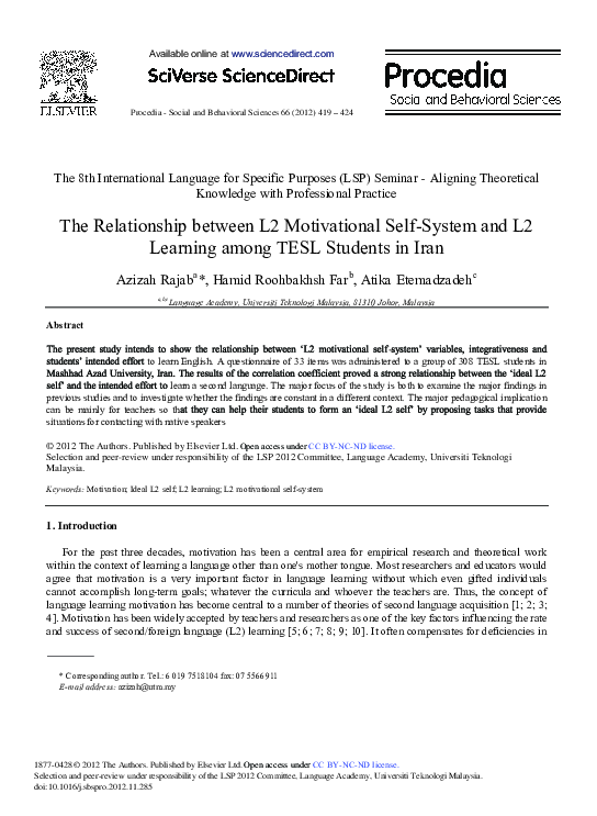 (PDF) The Relationship Between L2 Motivational Self-System and L2 ...