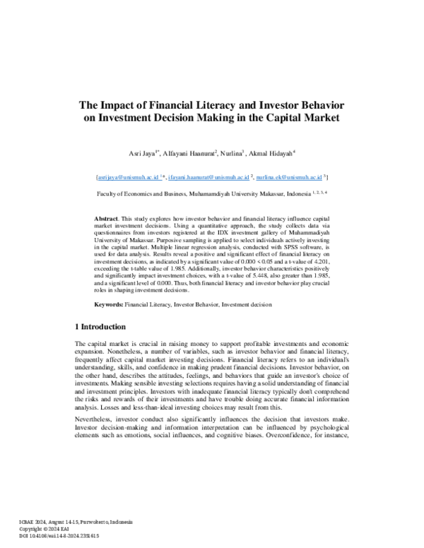 (PDF) The Impact of Financial Literacy and Investor Behavior on ...