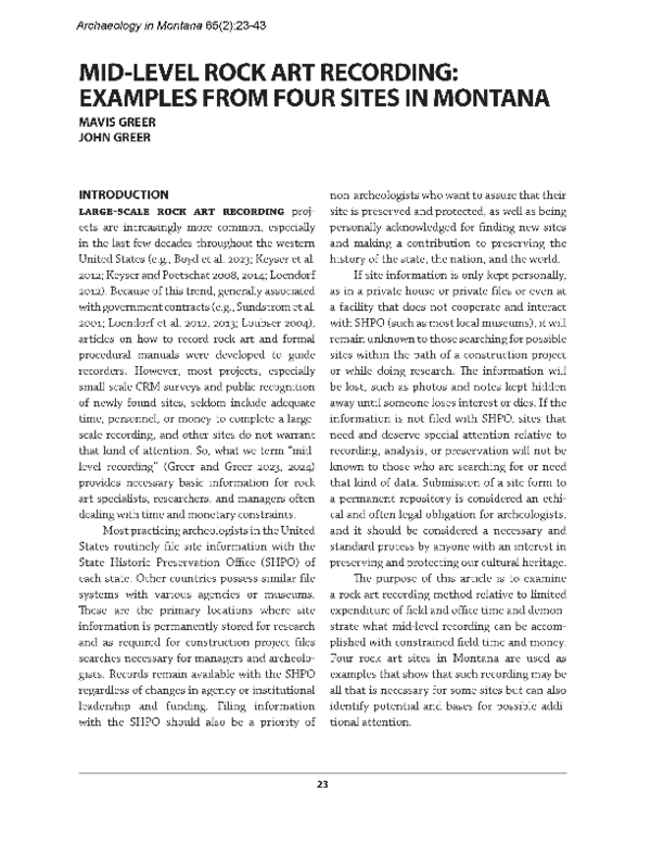 (PDF) Mid-Level Rock Art Recording: Examples from Four Sites in Montana