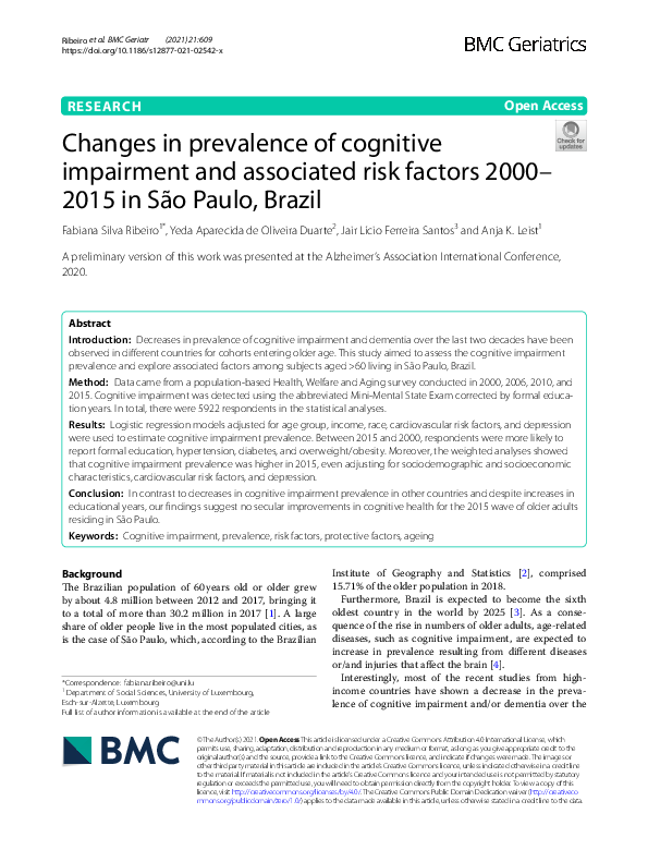 (PDF) Changes in prevalence of cognitive impairment and associated risk ...
