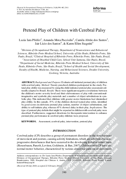 (PDF) Pretend Play of Children with Cerebral Palsy