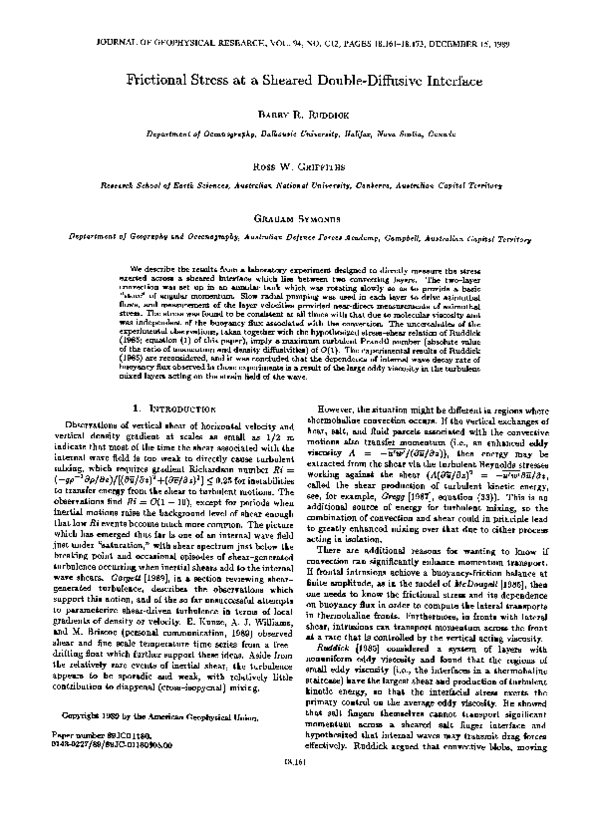 (PDF) Frictional stress at a sheared double‐diffusive interface | Barry ...