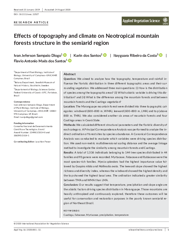 (PDF) Effects of topography and climate on Neotropical mountain forests ...