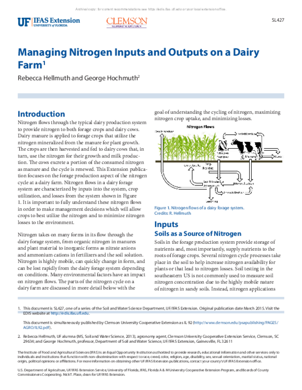 (PDF) Managing Nitrogen Inputs and Outputs on a Dairy Farm