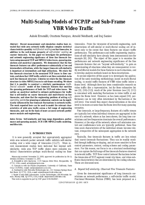 (PDF) Multi-scaling models of TCP/IP and sub-frame VBR video traffic