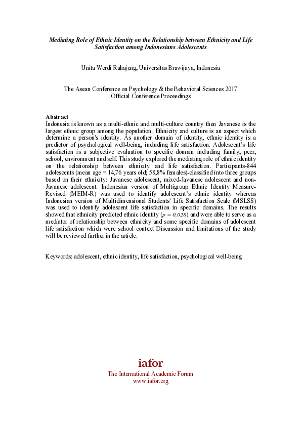 (PDF) Mediating Role of Ethnic Identity on the Relationship between ...