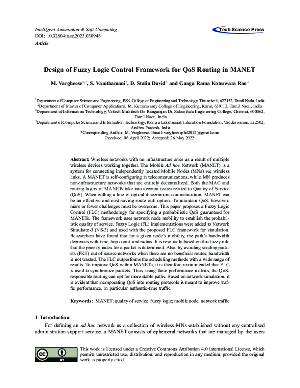 (PDF) Design of Fuzzy Logic Control Framework for QoS Routing in MANET