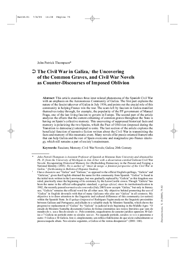 (PDF) The Civil War in Galiza, the Uncovering of the Common Graves, and ...