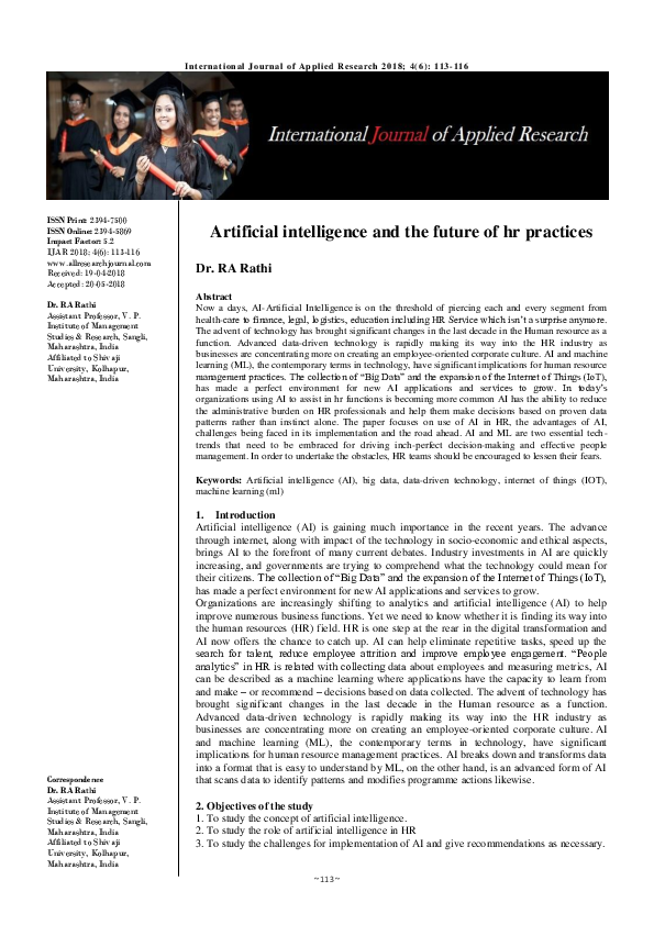 (PDF) Artificial intelligence and the future of hr practices