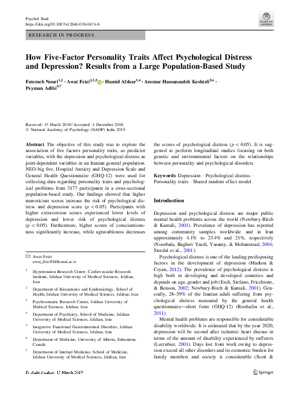 (PDF) How Five-Factor Personality Traits Affect Psychological Distress ...