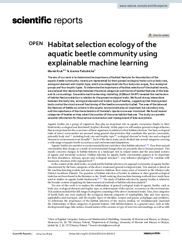 (PDF) Habitat selection ecology of the aquatic beetle community using ...