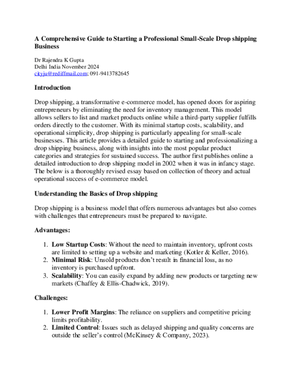 (PDF) A Comprehensive Guide to Starting a Professional Small-Scale Drop ...