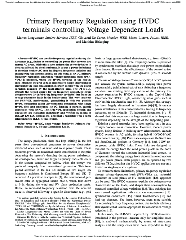 (PDF) Primary Frequency Regulation using HVDC terminals controlling ...