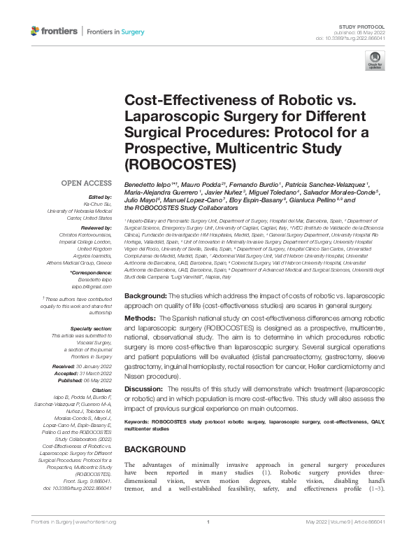 (PDF) Cost-Effectiveness of Robotic vs. Laparoscopic Surgery ...