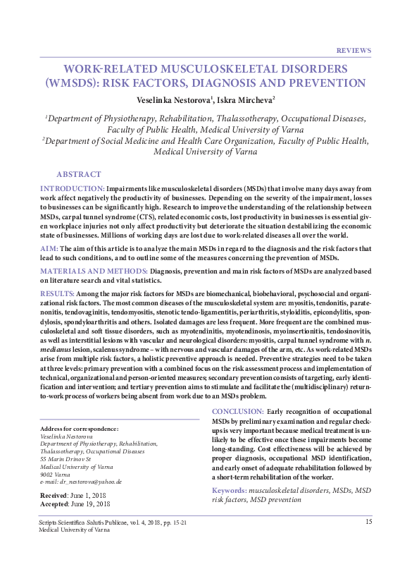 (PDF) Work-related musculoskeletal disorders (WMSDs): risk factors ...