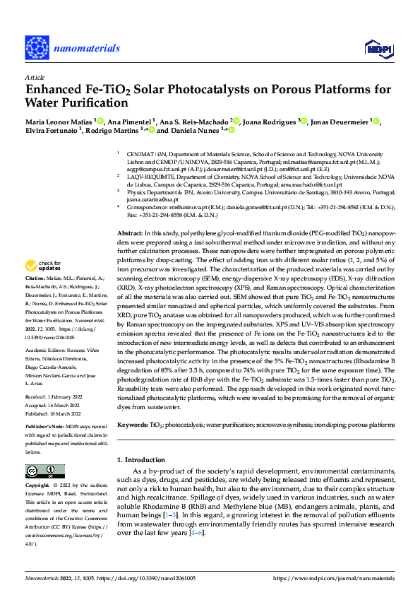 (PDF) Enhanced Fe-TiO2 Solar Photocatalysts on Porous Platforms for ...