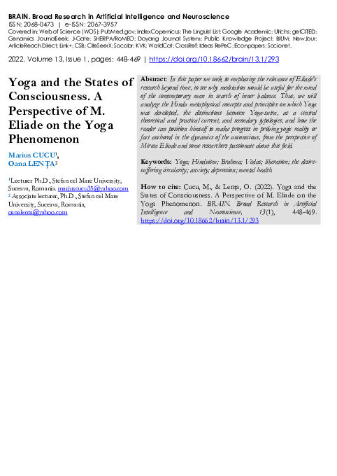 (PDF) Yoga and the States of Consciousness. A Perspective of M. Eliade ...