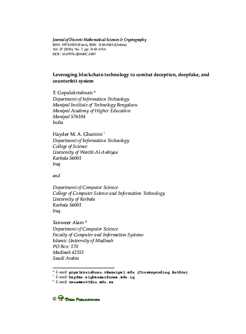 (PDF) Leveraging blockchain technology to combat deception, deepfake ...