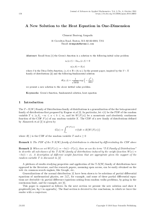 (PDF) A New Solution to the Heat Equation in One-Dimension