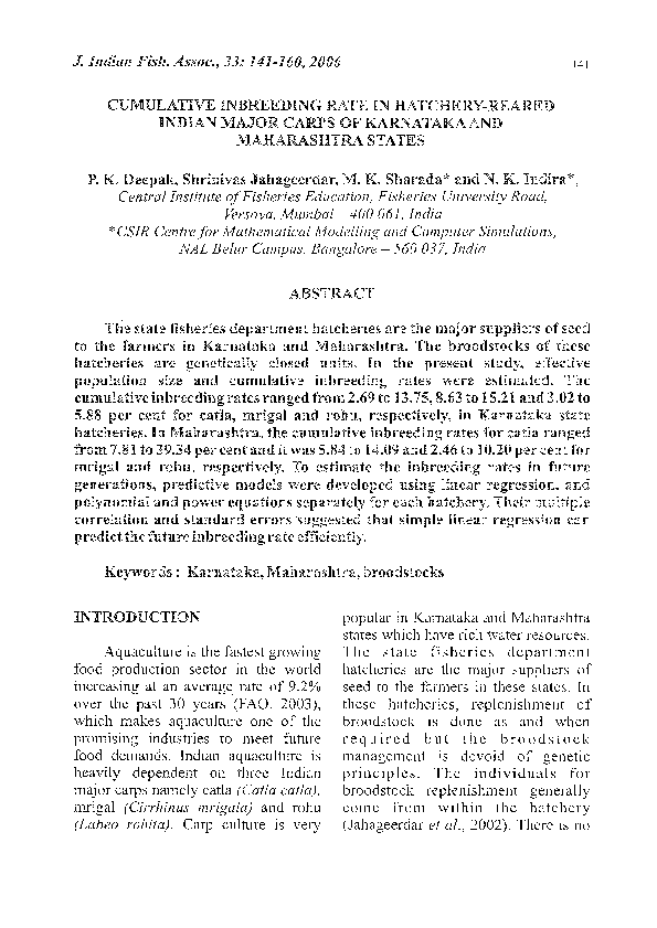 (PDF) Cumulative inbreeding rate in hatchery-reared indian major carps ...