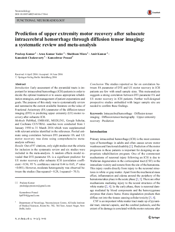 (PDF) Prediction of upper extremity motor recovery after subacute ...