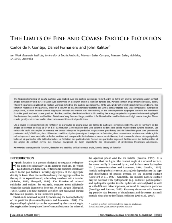 (PDF) The Limits of Fine and Coarse Particle Flotation