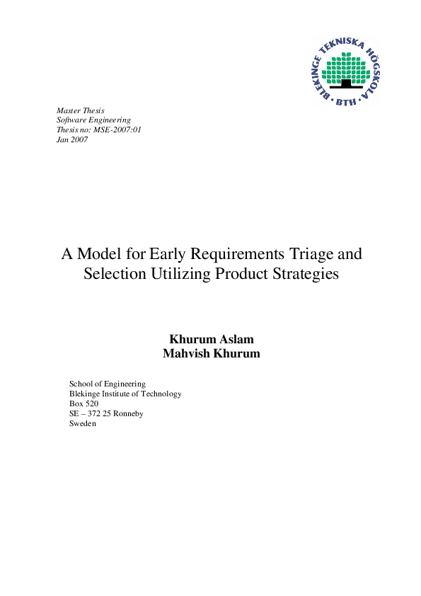 (PDF) A Model for Early Requirements Triage and Selection Utilizing ...