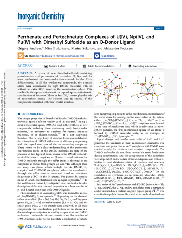 (PDF) Perrhenate and Pertechnetate Complexes of U(IV), Np(IV) and Pu(IV ...