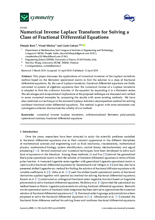 (PDF) Numerical Inverse Laplace Transform for Solving a Class of ...